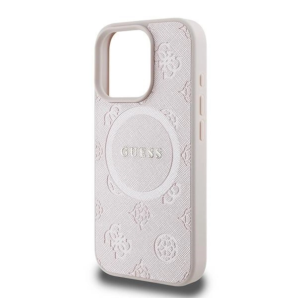Guess Saffiano Peony Classic Logo MagSafe iPhone 16 Pro Case - Pinkeng