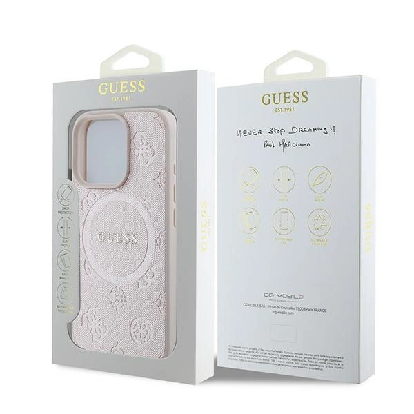 Guess Saffiano Peony Classic Logo MagSafe iPhone 16 Pro Case - Pinkeng