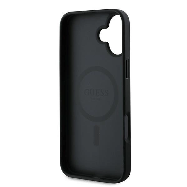 Guess Grained Gold Ring MagSafe case for iPhone 16 Plus - blackeng
