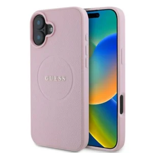 Guess Grained Gold Ring MagSafe iPhone 16 Plus Case - Pinkeng