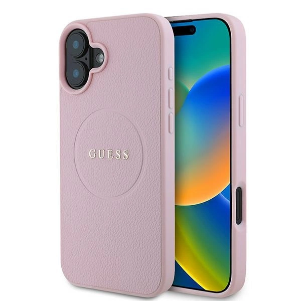 Guess Grained Gold Ring MagSafe iPhone 16 Plus Case - Pinkeng