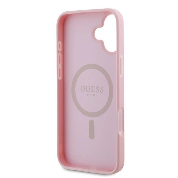 Guess Grained Gold Ring MagSafe iPhone 16 Plus Case - Pinkeng