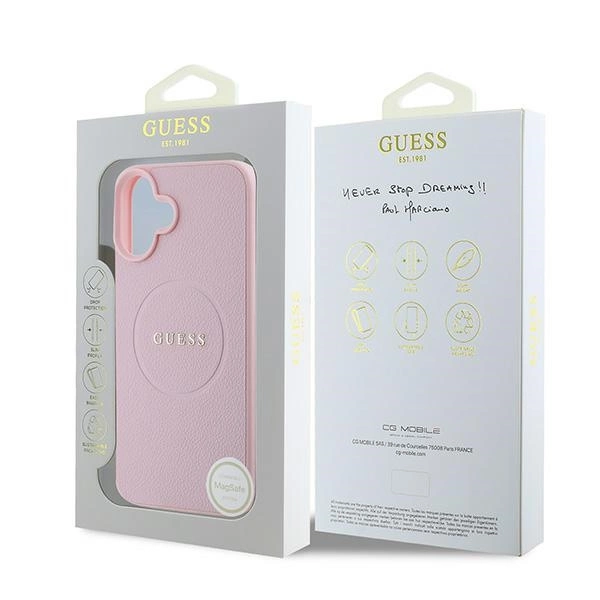 Guess Grained Gold Ring MagSafe iPhone 16 Plus Case - Pinkeng