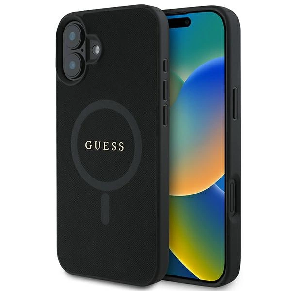 Guess Saffiano Classic Logo MagSafe iPhone 16 Plus Case - Blackeng