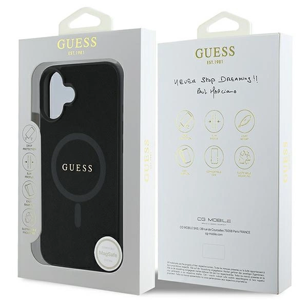 Guess Saffiano Classic Logo MagSafe iPhone 16 Plus Case - Blackeng