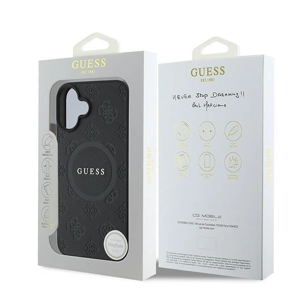 Guess Saffiano Peony Classic Logo MagSafe iPhone 16 Plus Case - Blackeng