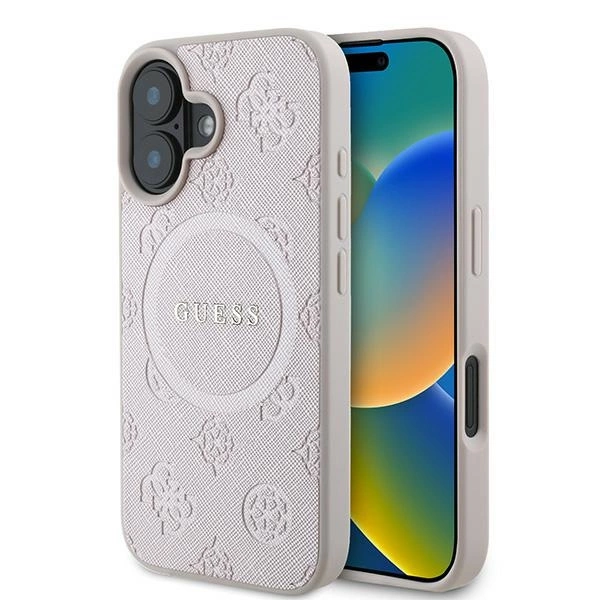 Guess Saffiano Peony Classic Logo MagSafe iPhone 16 Plus Case - Pinkeng