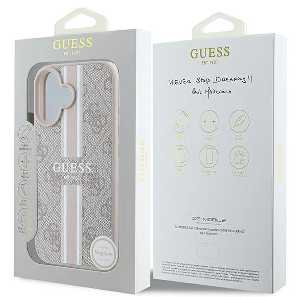 Guess 4G Printed Stripes MagSafe iPhone 16 Case - Pinkeng