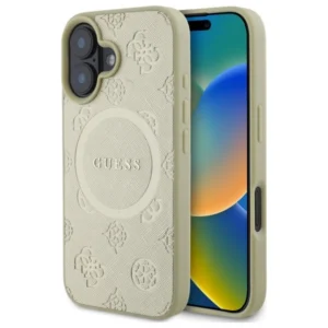 Guess Saffiano Peony Classic Logo MagSafe case for iPhone 16 - goldeng