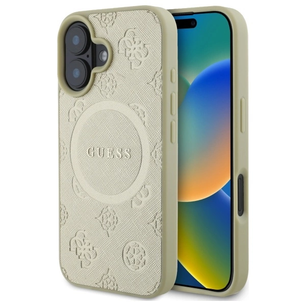 Guess Saffiano Peony Classic Logo MagSafe case for iPhone 16 - goldeng