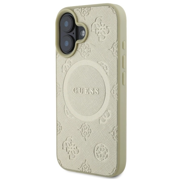 Guess Saffiano Peony Classic Logo MagSafe case for iPhone 16 - goldeng