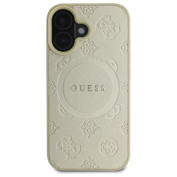Guess Saffiano Peony Classic Logo MagSafe case for iPhone 16 - goldeng