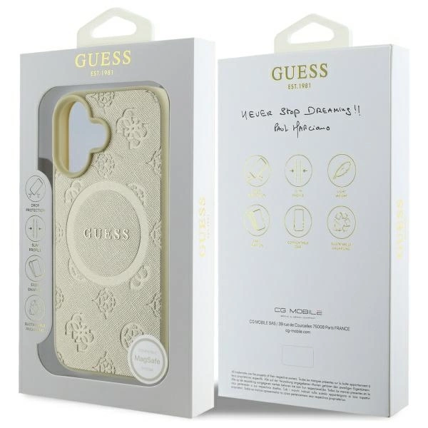 Guess Saffiano Peony Classic Logo MagSafe case for iPhone 16 - goldeng