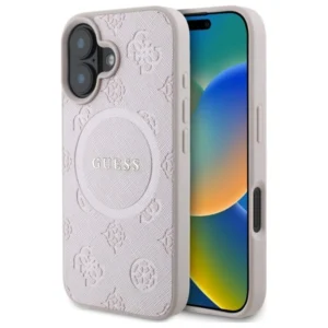 Guess Saffiano Peony Classic Logo MagSafe iPhone 16 Case - Pinkeng