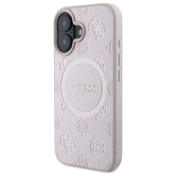 Guess Saffiano Peony Classic Logo MagSafe iPhone 16 Case - Pinkeng