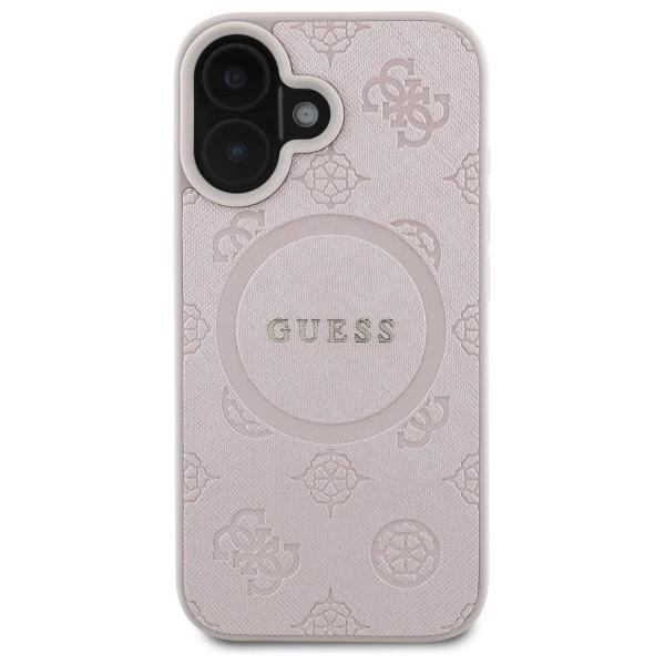 Guess Saffiano Peony Classic Logo MagSafe iPhone 16 Case - Pinkeng