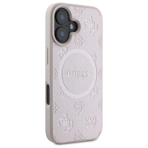 Guess Saffiano Peony Classic Logo MagSafe iPhone 16 Case - Pinkeng
