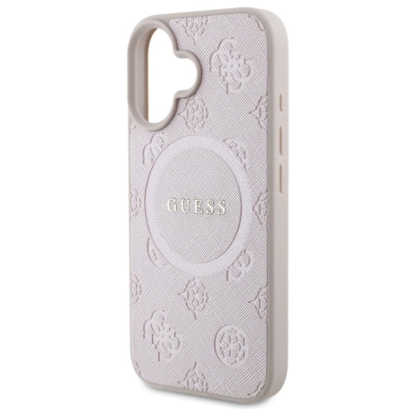 Guess Saffiano Peony Classic Logo MagSafe iPhone 16 Case - Pinkeng