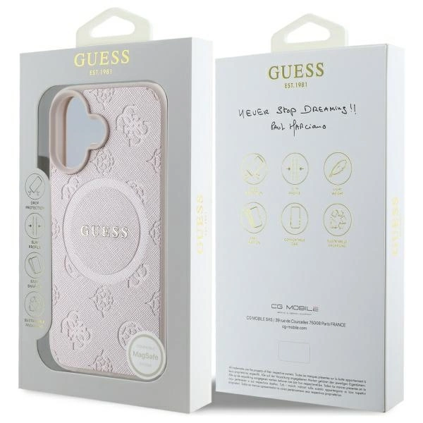 Guess Saffiano Peony Classic Logo MagSafe iPhone 16 Case - Pinkeng