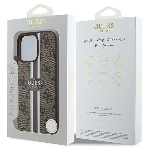 Guess 4G Printed Stripes MagSafe Case for iPhone 16 Pro Max - Browneng
