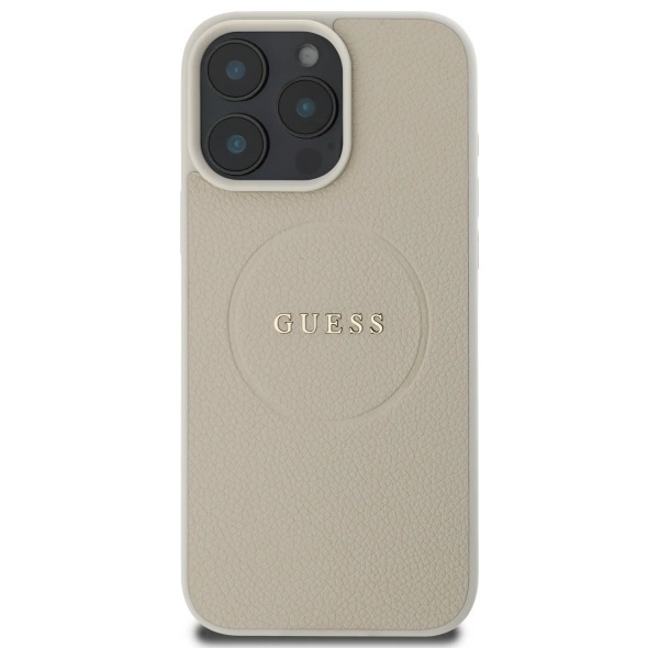Guess Grained Gold Ring MagSafe Case for iPhone 16 Pro Max - Beigeeng