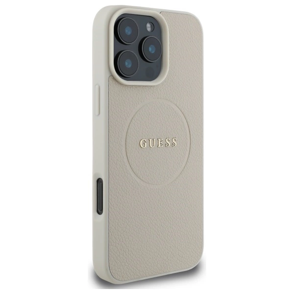 Guess Grained Gold Ring MagSafe Case for iPhone 16 Pro Max - Beigeeng