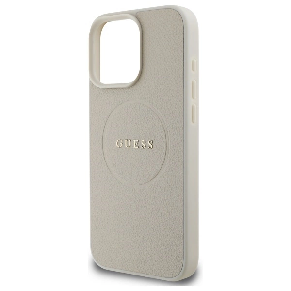 Guess Grained Gold Ring MagSafe Case for iPhone 16 Pro Max - Beigeeng