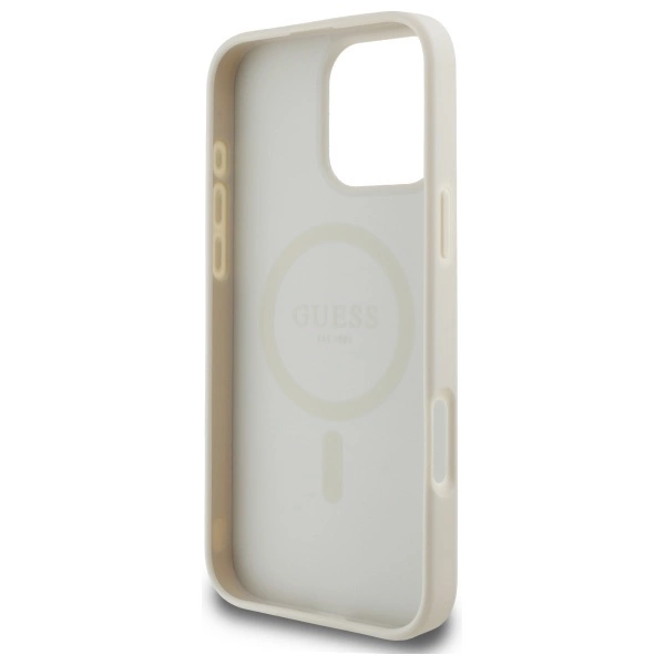 Guess Grained Gold Ring MagSafe Case for iPhone 16 Pro Max - Beigeeng