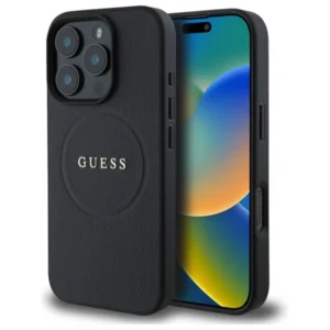 Guess Grained Gold Ring MagSafe case for iPhone 16 Pro Max - blackeng