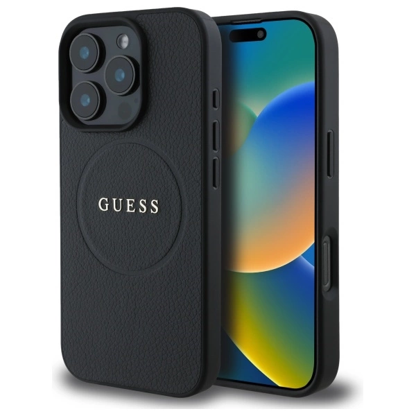 Guess Grained Gold Ring MagSafe case for iPhone 16 Pro Max - blackeng