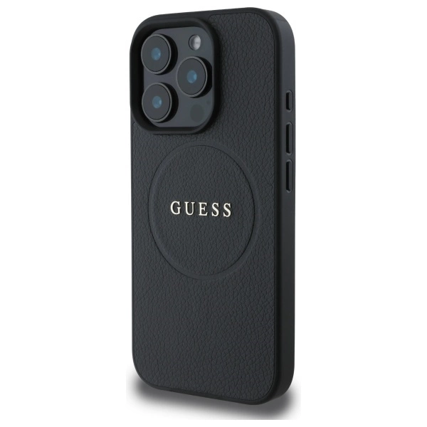 Guess Grained Gold Ring MagSafe case for iPhone 16 Pro Max - blackeng