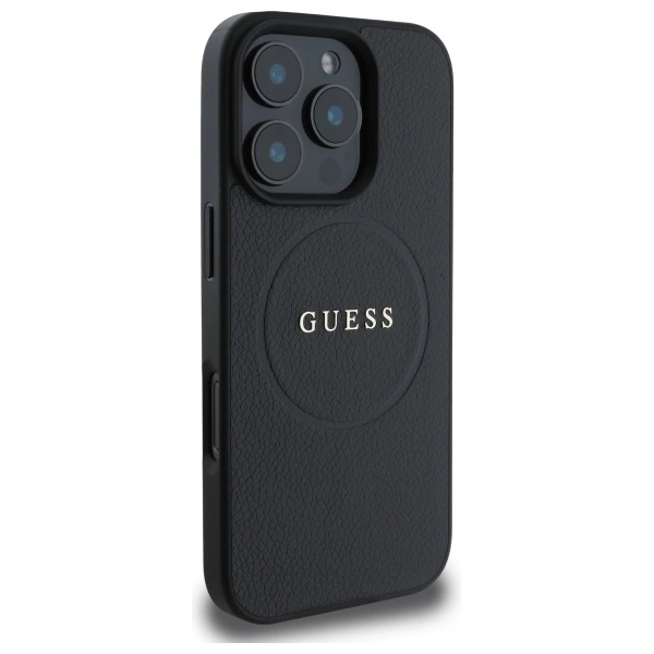 Guess Grained Gold Ring MagSafe case for iPhone 16 Pro Max - blackeng