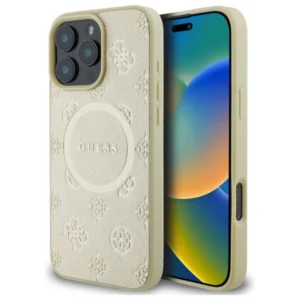 Guess Saffiano Peony Classic Logo MagSafe iPhone 16 Pro Max Case - Goldeng