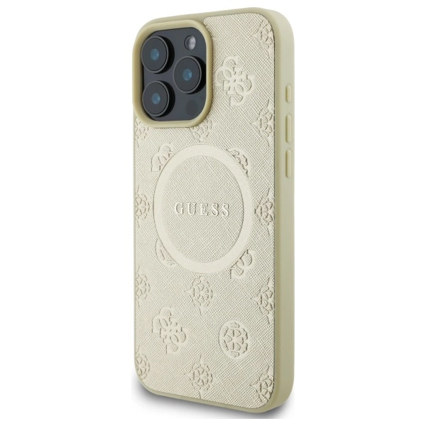 Guess Saffiano Peony Classic Logo MagSafe iPhone 16 Pro Max Case - Goldeng