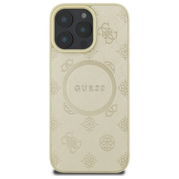 Guess Saffiano Peony Classic Logo MagSafe iPhone 16 Pro Max Case - Goldeng