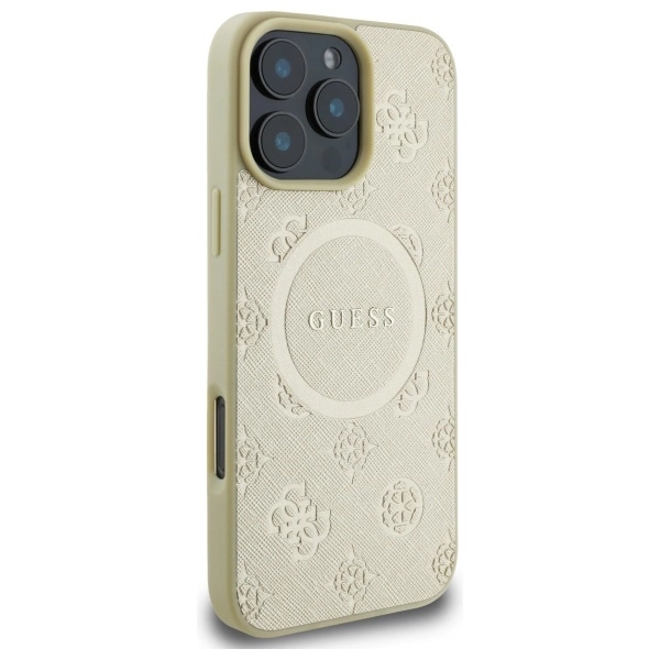 Guess Saffiano Peony Classic Logo MagSafe iPhone 16 Pro Max Case - Goldeng