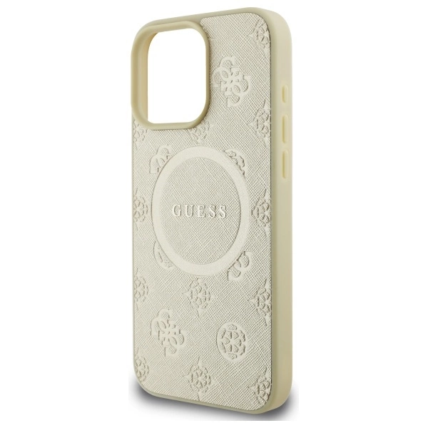 Guess Saffiano Peony Classic Logo MagSafe iPhone 16 Pro Max Case - Goldeng