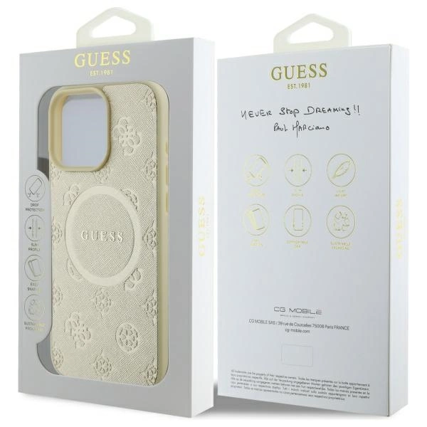 Guess Saffiano Peony Classic Logo MagSafe iPhone 16 Pro Max Case - Goldeng