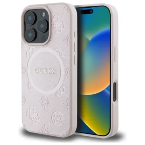 Guess Saffiano Peony Classic Logo MagSafe iPhone 16 Pro Max Case - Pinkeng