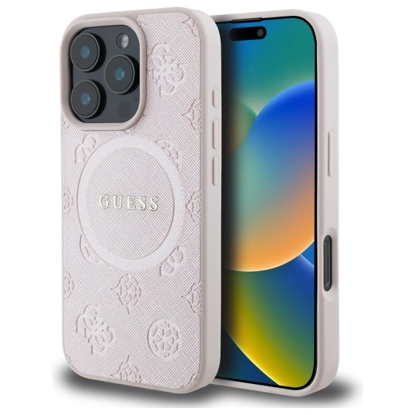 Guess Saffiano Peony Classic Logo MagSafe iPhone 16 Pro Max Case - Pinkeng