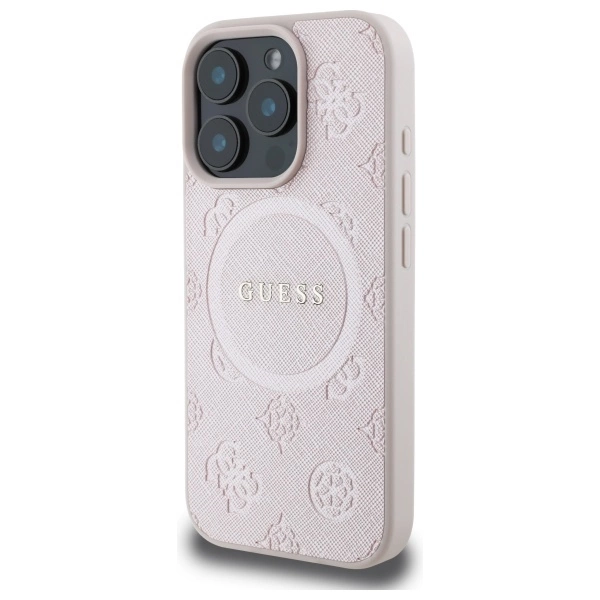 Guess Saffiano Peony Classic Logo MagSafe iPhone 16 Pro Max Case - Pinkeng