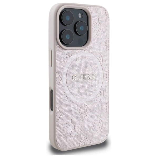 Guess Saffiano Peony Classic Logo MagSafe iPhone 16 Pro Max Case - Pinkeng