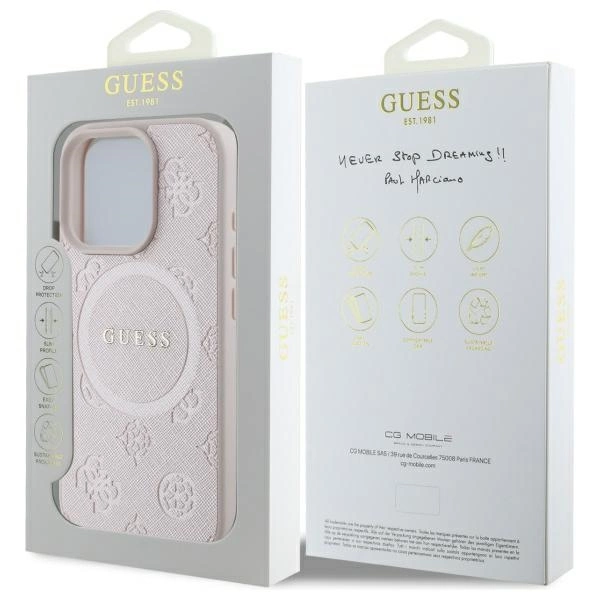 Guess Saffiano Peony Classic Logo MagSafe iPhone 16 Pro Max Case - Pinkeng
