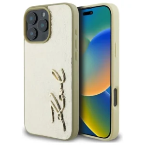 Karl Lagerfeld Metal Signature iPhone 16 Pro Max Case - Goldeng