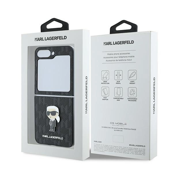Karl Lagerfeld Saffiano Monogram Ikonik Pin Case for Samsung Galaxy Z Flip 6 - Blackeng