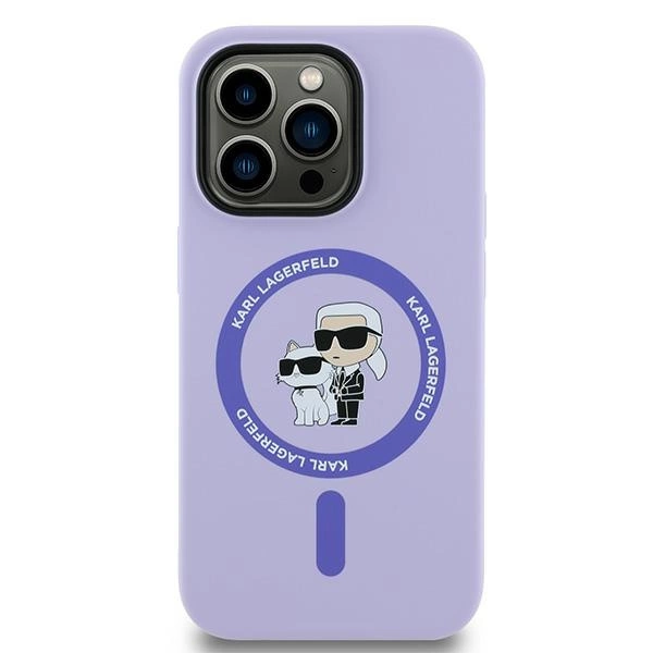 Karl Lagerfeld HC MagSafe Silicone Karl&Choupette Heads Ring Case for iPhone 14 Pro - Purpleeng