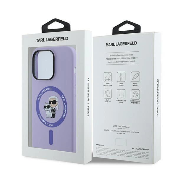 Karl Lagerfeld HC MagSafe Silicone Karl&Choupette Heads Ring Case for iPhone 14 Pro - Purpleeng