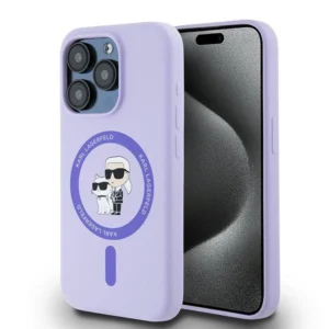 Karl Lagerfeld Silicone Karl&Choupette Heads Ring MagSafe Case for iPhone 15 Pro - Purpleeng