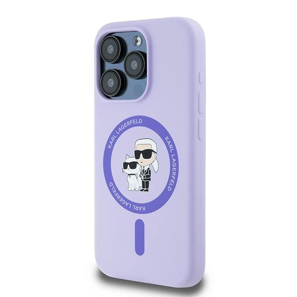 Karl Lagerfeld Silicone Karl&Choupette Heads Ring MagSafe Case for iPhone 15 Pro - Purpleeng