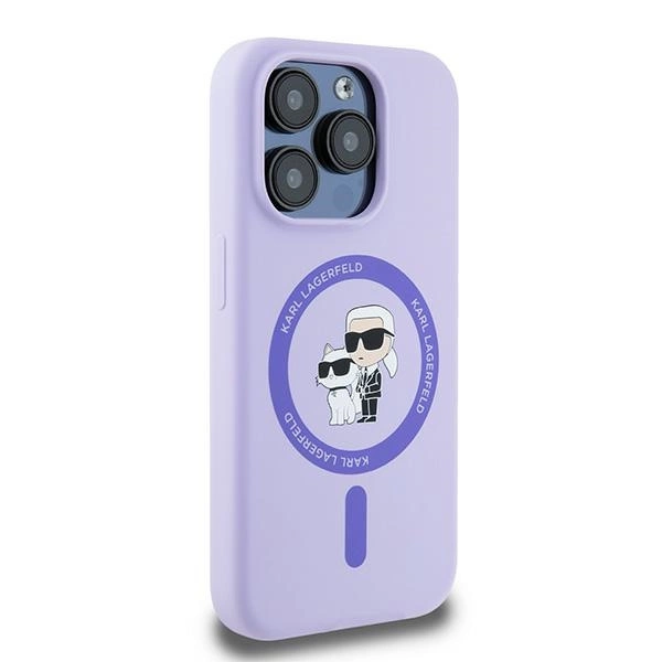 Karl Lagerfeld Silicone Karl&Choupette Heads Ring MagSafe Case for iPhone 15 Pro - Purpleeng